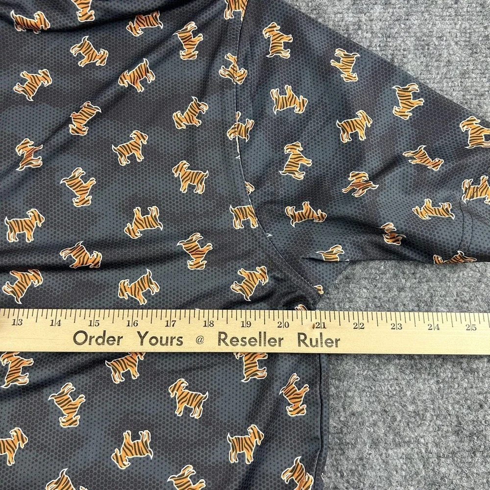 Waggle Polo Shirt Mens Large Gray Tiger Dog Print GOAT Golf Performance‎ Stretch - Picture 7 of 8
